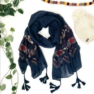 Tribal & Tassel Navy Blue Scarf